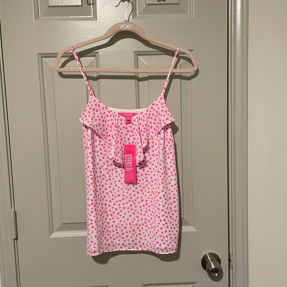 Lilly Pulitzer Pink Polka Dot Ruffle Cami Top